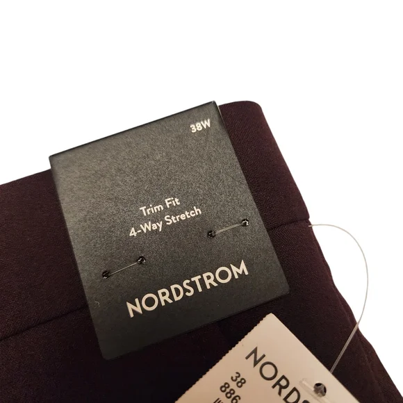 Nordstrom Mens Trim Fit 4 Way Stretch Burgundy Royal Dress Pants 38 NWT